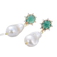 GG Jewelry Natural Cultured White Baroque Pearl Green Jades Dangle Earrings For Girls Fashion Vintage Style For Lady