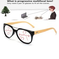 Double Bridge Handcrafted Frame Bamboo Temples Fashion Round Progressive Multi-focal Reading Glasses +0.75 To +4