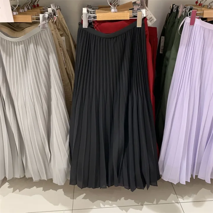 uniqlo-กระโปรงกระโปรงมีจีบอเนกประสงค์บางและเข้ารูปพอดีใหม่ฤดูใบไม้ผลิและฤดูร้อนห้องลองเสื้อ2022กระโปรงแบบจีบยาว448502กระโปรงมีจีบ