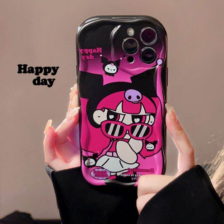 เคสสำหรับ-iphone-11-12-13-14-pro-max-6-6s-7-8-plus-x-xr-se-2022-12-mini-ครีมหยักขอบน่ารัก-kuromi-girl-แฟชั่นกันกระแทกป้องกันทุกสัดส่วนการ์ตูน