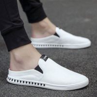 COD SDFGERTERTEEE Mens shoes Summer mens Korean version of canvas casual trend old Beijing cloth shoes breathable one foot lazy small white semi-tug shoes