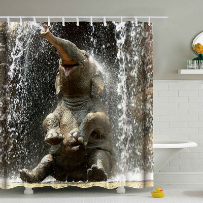3D Bathroom Curtain Elephant Bathroom Decor Shower Curtain for Bathroom with Hooks Waterproof Polyester Washable Home Decoration