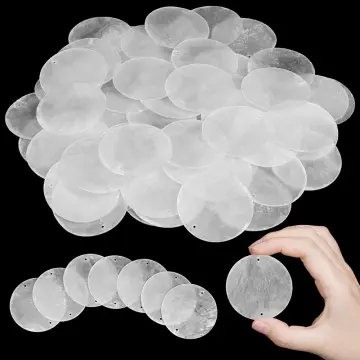 60 Pcs 2 Inch Round Capiz Shells with 2 Holes Round Natural Shell White  Shells for Wind Chimes Jewelry Making Home Decor