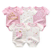 Kiddiezoom 5PCS ทารกแรกเกิดเสื้อผ้าบอดี้สูทฤดูร้อน Onesies กระต่ายสีชมพูสไตล์แขนสั้นสำหรับเด็กผู้หญิง Romper ผ้าฝ้ายเด็ก jumpsuits Ready Stock