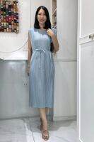 สีใหม่! 2MUAY รุ่น GJO7655-9 เดรสพลีทคุณภาพ SIMPLE BOW TIE PLEAT DRESS 5 สี FREE SIZE