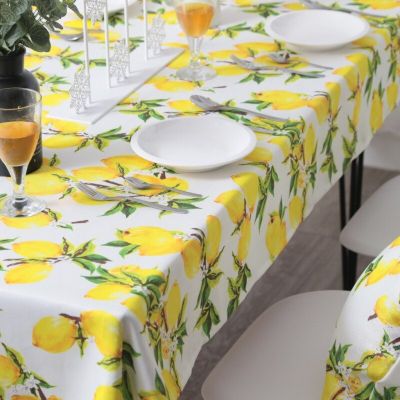 Lemon Print Tablecloth Decorative Rectangular Kitchen Dining Birthday Party Table Cover Tea Cloth Waterproof Picnic Blanket