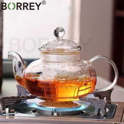 BORREY ชุดน้ำชากังฟูถ้วยกาน้ำชาที่กรองชาแก้วทนความร้อนได้ชุดแก้วชากาน้ำชาแบบเตาแก๊ส