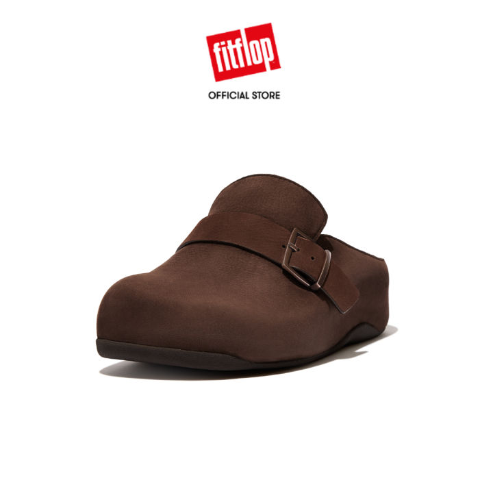 FitFlop SHUV Women's Buckle-Strap Nubuck Clogs - Chocolate Brown