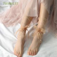 Twinkle1 ถุงเท้ายาวผ้าชีฟองประดับมุกแฟชั่นฤดูใบไม้ผลิฤดูร้อนสําหรับผู้หญิง QC7311716