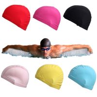 Men Women Swimming Cap Free Size Elastic Waterproof Polyester Fabric Protect Ears Long Hair Surfing Sports Swim Pool Bathing Hat Swim Caps