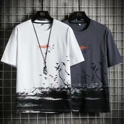 COD M-3XL แฟชั่นฤดูร้อนเสื้อยืดผู้ชายเทรนด์หลวมลายเสื้อยืดสีดำ