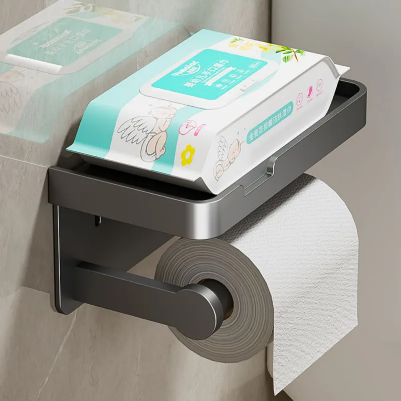 Large Toilet Paper Holder Wall-Mounted Paper Roll Holder With Storage Tray  Toilet Organizer Phone Stand