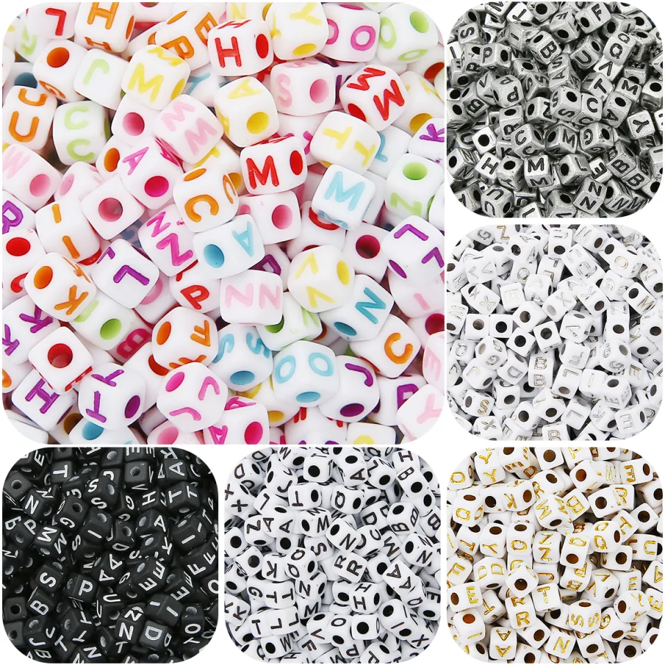 Acrylic Letter Beads for Jewelry Making 200pcs White Square Letter