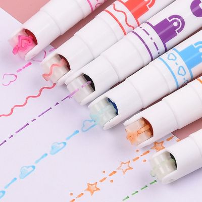 3/6pcs Line Shaped Highlighter ปากกาหลากสี Roller Tip Curve Liner Marker ความแปลกใหม่เครื่องเขียนโรงเรียน Graffiti Art ปากกา-zptcm3861