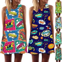 2023 Summer Funny Comic Letter Printed Women Vest Dress Casual O-Neck Sleeveless Mini Dress Loose Sweet A-Line Sundress Vestidos