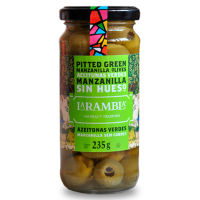 ลา แรมบลา มะกอกเขียวมันซานิลา ไร้เมล็ด 235 กรัม - Pitted Whole Green Manzanilla Olives 235g La Rambla brand