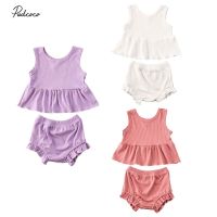 Ribbed Clothes Newborn Baby Girl Outfit Solid Sleeveless Ruffle Top T-shirts Shorts Pants Set Toddler Summer Casual Suit 0-3Y  by Hs2023