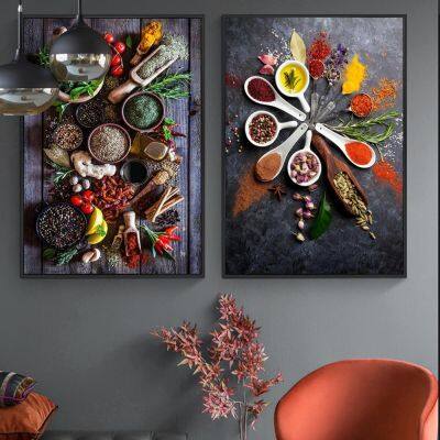 ☸ ห้องครัว Wall Art ภาพ Spice Herb Cooker โปสเตอร์และพิมพ์ Nordic Home Decor ภาพวาดผ้าใบสำหรับร้านอาหารห้องรับประทานอาหาร