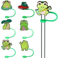 MOVTOTOP เคล็ดลับฟางซิลิโคน 6 ชิ้นสร้างสรรค์ Creative Cartoon Frog Straw Plugs ฟางฟางครอบคลุมอุปกรณ์เครื่องดื่มถ้วยอุปกรณ์เสริม