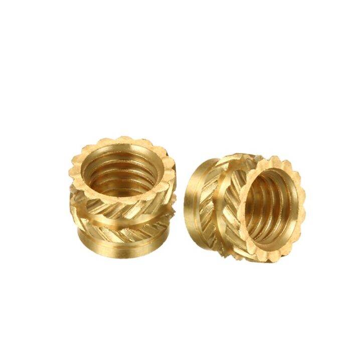 50ชิ้น-m4-m5-m6ทองเหลืองร้อนละลายสิ่งที่ใส่เข้าไปถั่วกระทู้ทองแดง-knurled-เกลียวแทรกฝังถั่ว
