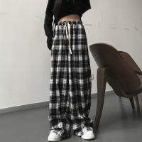 Streetwear Black and White Plaid Pants Oversize Unisex Harajuku High Waist Wide Leg Trousers Retro Straight Sweatpants Women