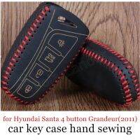 ✌◙┅ Tylko czerwona fabryka promowane do naszycia samochód DIY etui na klucze pokrywa prawdziwej skóry pasujące do Hyundai Santa 4 przycisk Grandeur(2011)