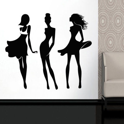 Set Of 3 Fashion Lady Design Vinyl Sticker Wall Art Murals For Clothing Boutique Window Decoration Self Adhesive Murals FS26