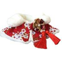 Pet Cape Lace-Up Fastener Tape Breathable Windproof Sleeveless Dress Up Floral Printing New Year Pet Cloak For Dog