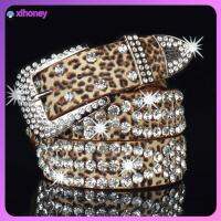 XIHONEY แฟชั่น หมุดย้ำ ปรับได้ หนัง PU เข็มขัดพลอยเทียม สายคาดเอว คริสตัล Bling