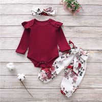 Baby Girls Clothes Set Spring Autumn Toddler Newborn Baby Girl Clothing Print Rompers Headband Floral Print Pants 3PCS Outfits  by Hs2023