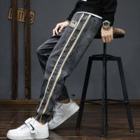 Spring Autumn 2023 New Mens Stripe jeans Appliques Cargo Pants Men Cotton Casual Jogger Trousers Hip Hop Korean Sweatpants Male