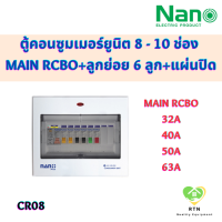 NANO PLUS ตู้คอนซูมเมอร์ยูนิต แบบเกาะราง DIN เมนกันดูด + 8 ช่อง (ราคารวมเมน RCBO + ลูกย่อย 6 ลูก + แผ่นปิด) รุ่น CR08