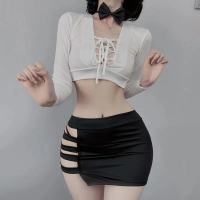 2023 Hot Love Story New Sexy Secretary Uniform Sexy Lingerie Hip Skirt Long Sleeve Small Chest Nightclub Role Play