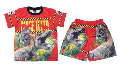 เสื้อผ้าเด็กลายการ์ตูนลิขสิทธิ์แท้เด็กผู้ชาย/ผู้หญิง เสื้อผ้าเด็กเล็ก ชุดเสื้อกางเกงผ้ามัน Jurassic World UJW217-12 BestShirt
