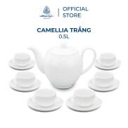 Bộ Ấm, Chén Trà Sứ Minh Long 0.5 L - Camellia - Trắng