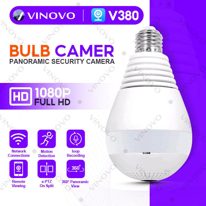 VINOVO V380 1080P HD Light Bulb WIFI CCTV Panoramic Security Camera