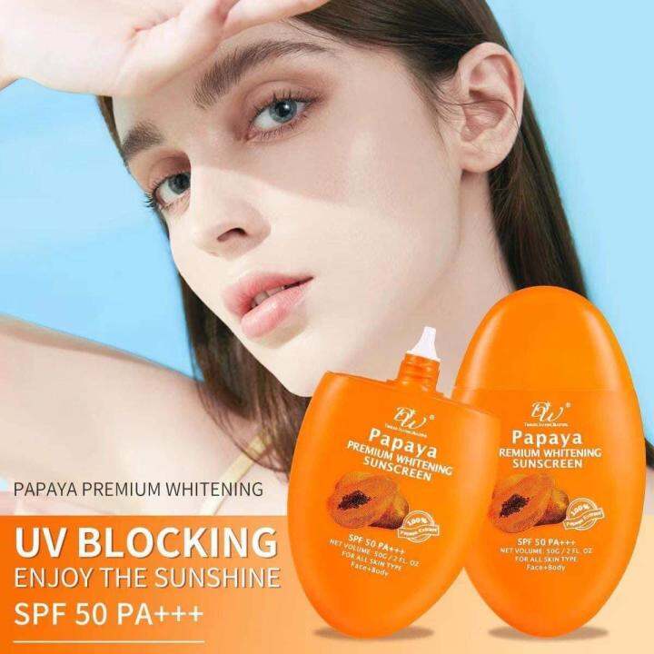Papaya Sunscreen SPF 50+ mabango no white cast hydrating whitening fda
