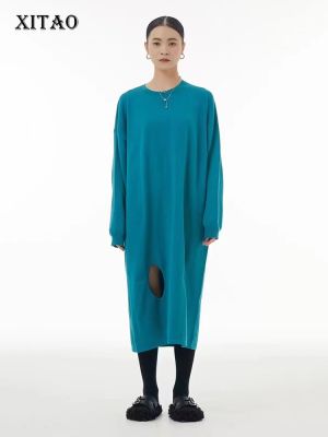 XITAO Dress Fashion Hollow Out Casual Women Long Sleeve T-shirt Dress