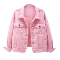 ZZOOI Womens Denim Jacket Spring Autumn Short Coat Pink Jean Jackets Casual Tops Purple Yellow White Loose Tops Lady Outerwear KW02