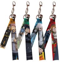 Trendy Jujutsu Kaisen Streamer Keychain Yuji Itadori Gojo Satoru Fushiguro Megumi Two-sided Webbing Bell Keyring Anime Jewelry