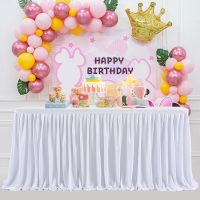 Morris8 Birthday Party Table skirt Decor Hotel Wedding Banquet Tablecloth 4FT 6FT 9FT 14FT Solid color cover