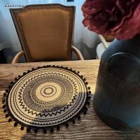 Gerring Hand-Woven Placemats Coasters Retro Cotton Linen Decorative Mats Vase Mats Kitchen Accessories Party Wedding Table Decor