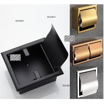 304 Stainless Steel Wall Recessed Built-in Toilet Tissue Roll Reel Paper Holder Rose Gold Matte Black Polished