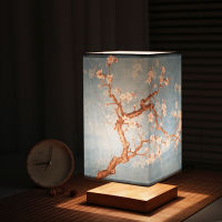 LED Square Table Lamp Simple Chinese Style Dimmable EU Plug Night Light Fabric Lampshade Bedroom Bedside Decoration Table Lamps