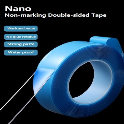 ﹊ 1 Roll Strong Nano Acrylic Double-sided Tape Transparent Blue Film Waterproof Tape Non-marking Wall Sticker Home Appliance
