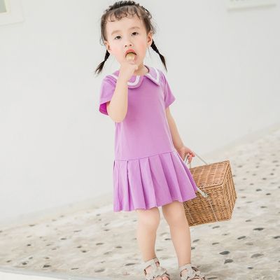 [COD] Lapel collar pleated dress for girls Korean style summer childrens rabbit ears short-sleeved 1-6 years old wholesale