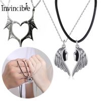 Creative Punk Angel Devil Wing Shape Couple Necklace/ Vintage Gothic Magnetic Attraction Love Heart Pendant Clavicle Chain