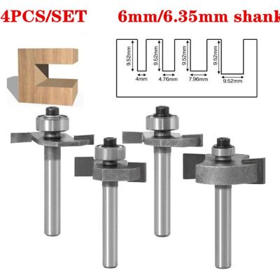 4pc 6mm 6.35mm Shank คลาสสิก T-Slot Milling Cutters C3 Carbide－T－Type Biscuit Joint Slot Cutter Wood Router Bit With Bearing