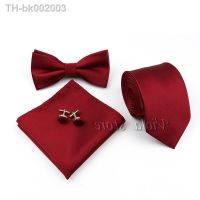 ♈❣卐 4 PCS Tie Set Solid Burgundy Navy 8cm Necktie Bowtie Handkerchief Cufflinks Polyester Mens Suit Wedding Party Cravat Accessory