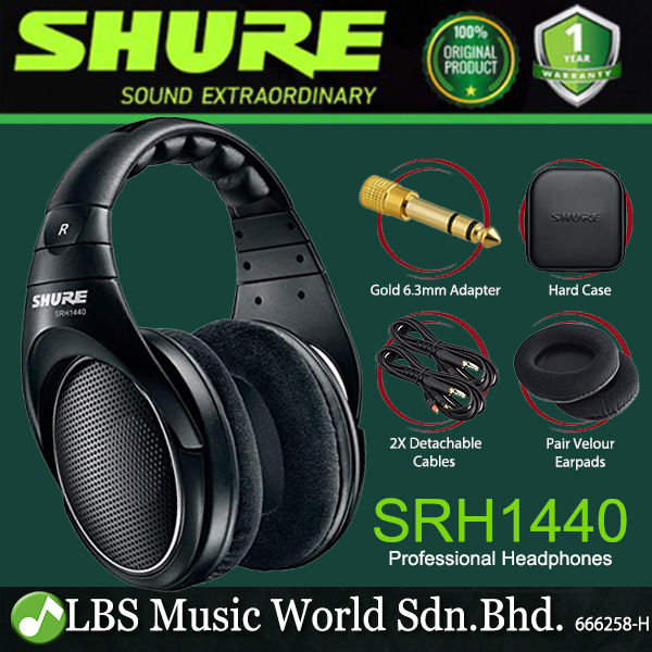 Shure SRH1440 Professional Open Back Monitor Headphones Dual